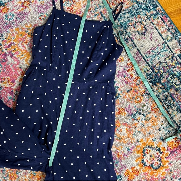 Old Navy Linen Navy polka dot jumpsuit Pockets‎ Smocked Back - Picture 14 of 15
